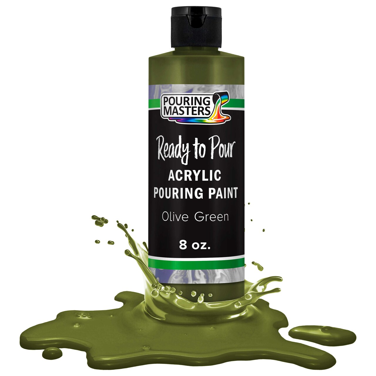 Pouring Masters Olive Green Ready to Pour Acrylic Pouring Paint - Premium 8-Ounce Pre-Mixed Fluid Acrylic Paint - Fluid Art Supplies for Canvas, Wood, Paper, Tile & Rocks